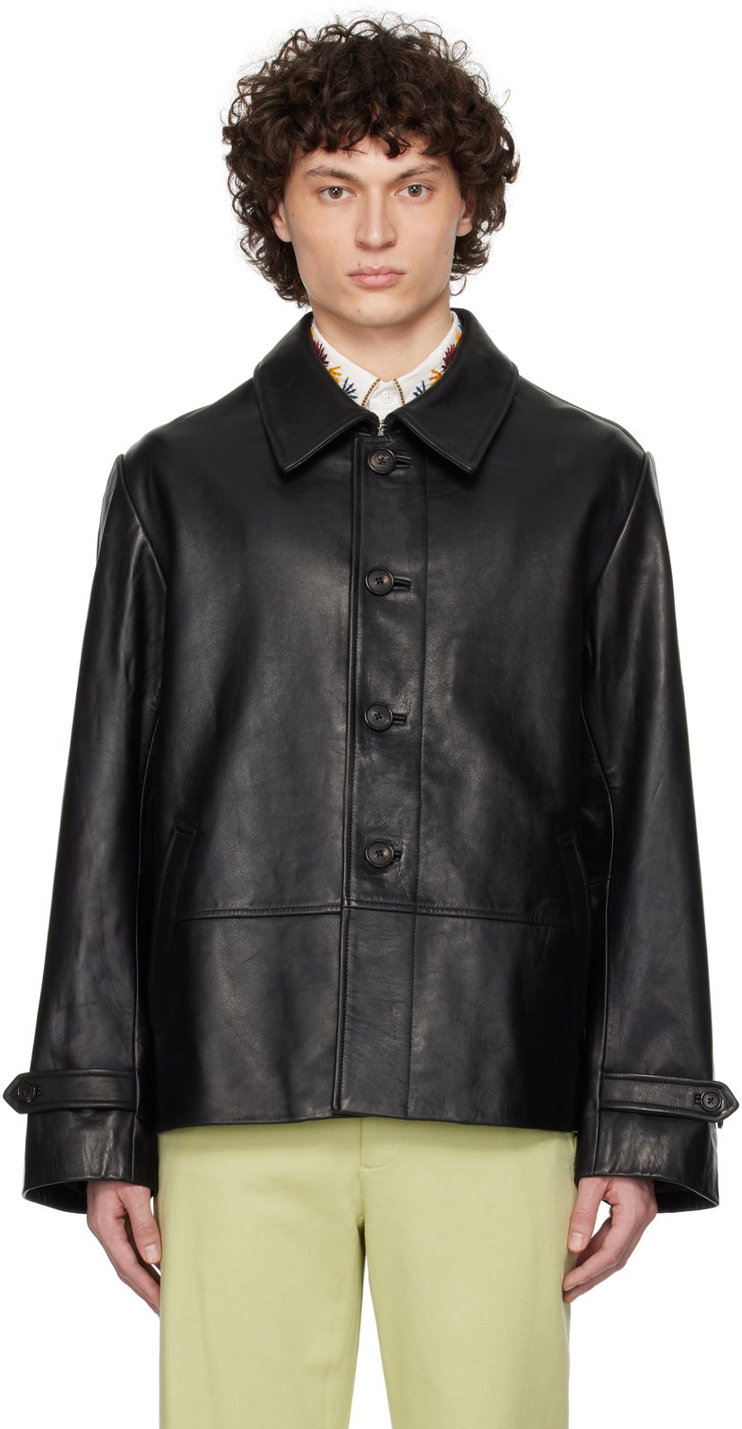Jakna Bode Bode Cropped Continental Leather Jacket Crna | MRS25OW001
