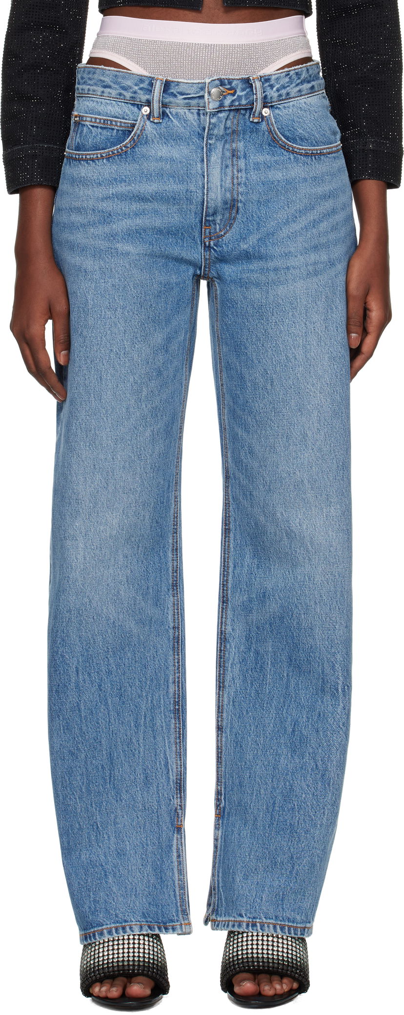 Jeans Alexander Wang Straight-Leg Slit-Hem Jeans Plava | 4DC4244440