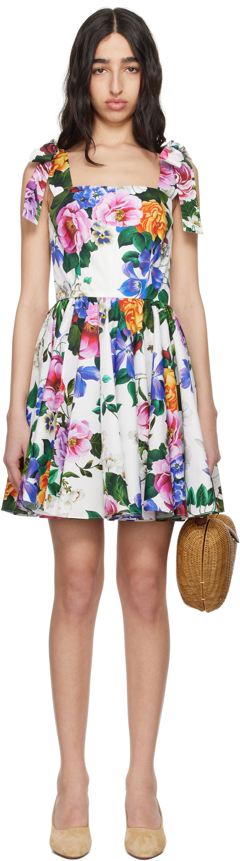 Haljina Dolce & Gabbana Dolce&Gabbana Rose-Print Corset Mini Dress Bijela | F6ZT2T HS5S6