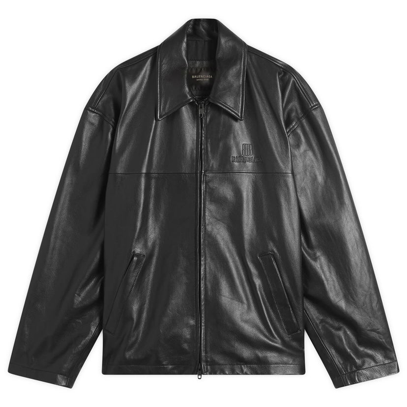 Jakna Balenciaga Super Soft Leather Zip-Up Jacket, Size Large, Balenciaga Crna | 831042-TSS01-1000