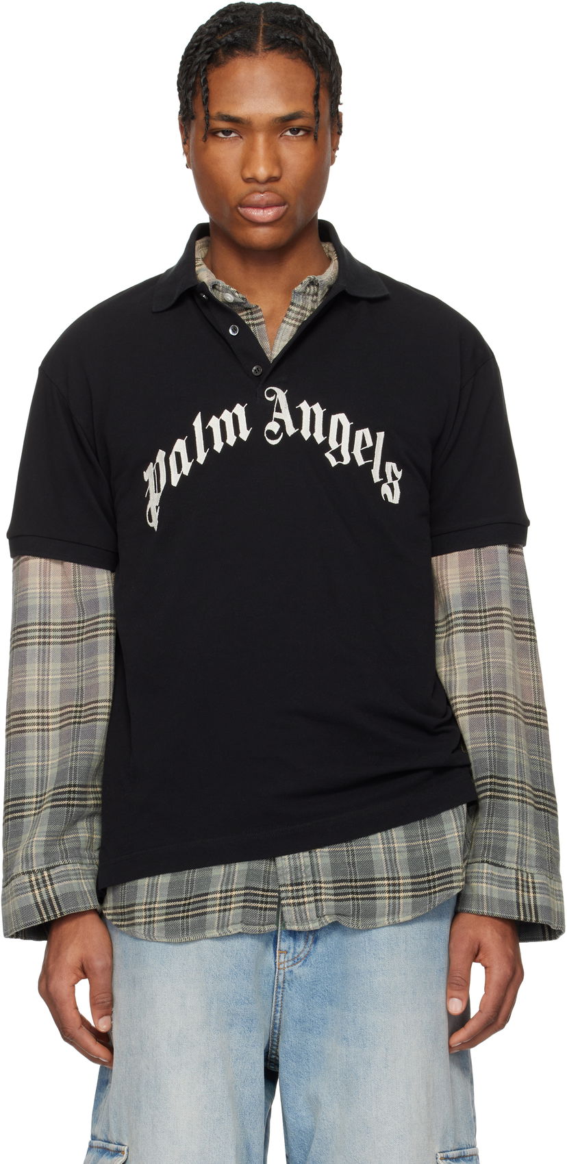 Polo majica Palm Angels Palm Angels Curved Logo Polo Crna | PMGB012S25FAB0031003