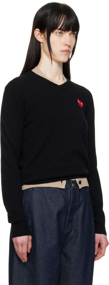 Džemper Comme des Garçons COMME des GARÇONS PLAY Heart V-Neck Sweater Crna | AX-N002-051, 1