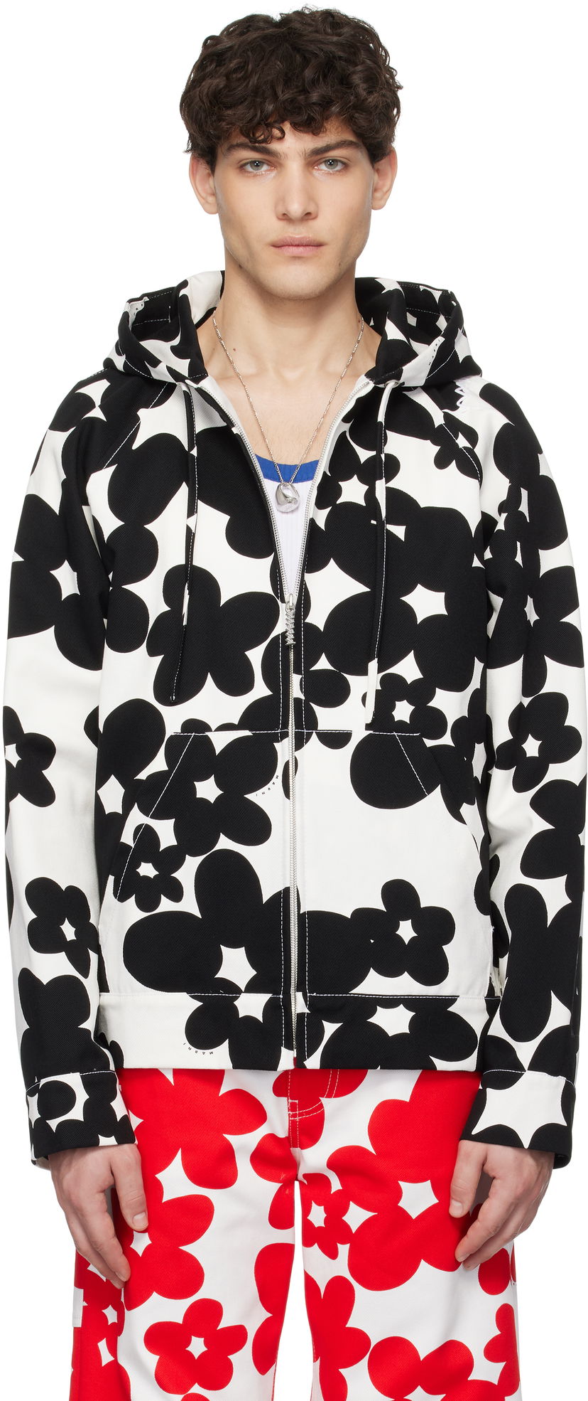 Dukserice Marni Marni Dillies Print Hooded Jacket Bijela | JUMU0182SU UTC462