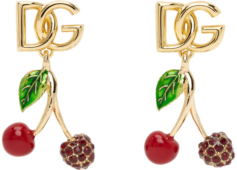 Naušnice Dolce & Gabbana Gold DG Cherry Earrings Metalik | WEP6C1W1111