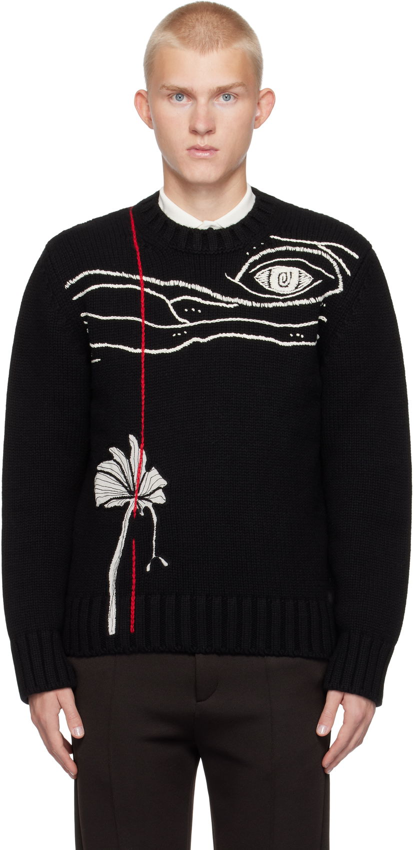 Džemper FERRAGAMO Embroidered Crewneck Sweater Crna | 778348