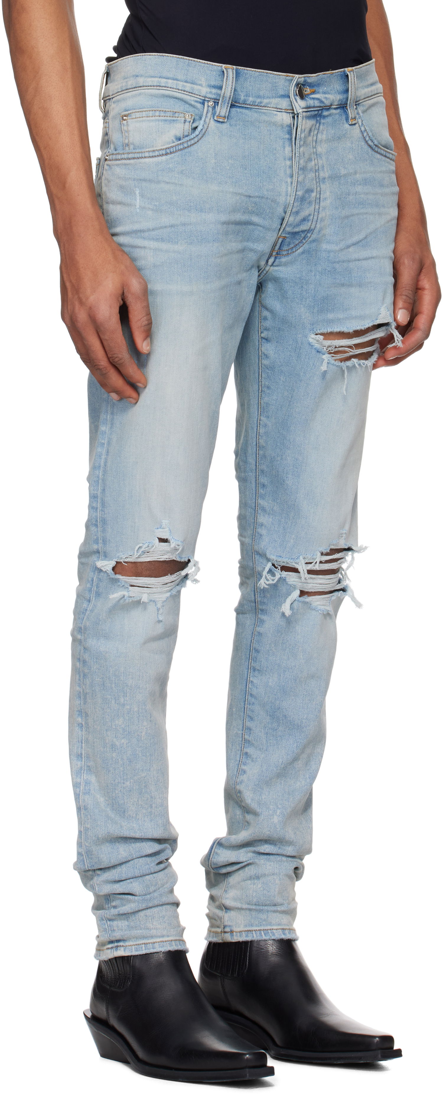 Jeans AMIRI AMIRI MX1 Distressed Slim Jeans Plava | AMDNSY1148, 1