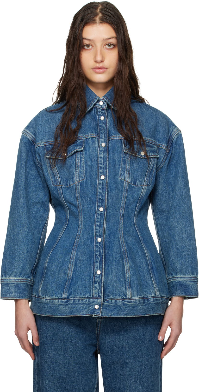 Jakna WARDROBE.NYC WARDROBE.NYC Contour Denim Jacket Plava | W6001F24DE