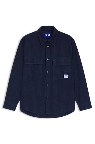 Košulja BOSS Oversized-fit denim-look structured ripstop shirt Tamnoplava | 50549582