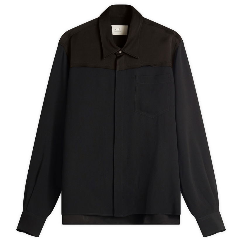 Košulja AMI AMI Paris Mixed Material Long Sleeves Shirt Crna | HSH020-AC0014-001