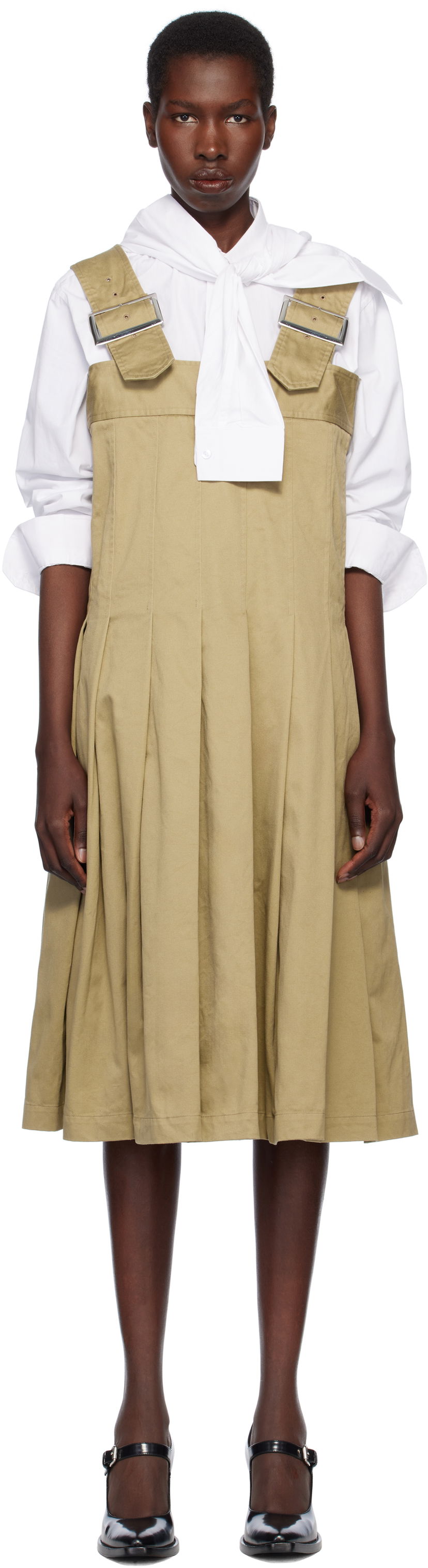 Haljina Comme des Garçons Comme des Garçons Cotton Twill Midi Dress Bež | RO-A006-051