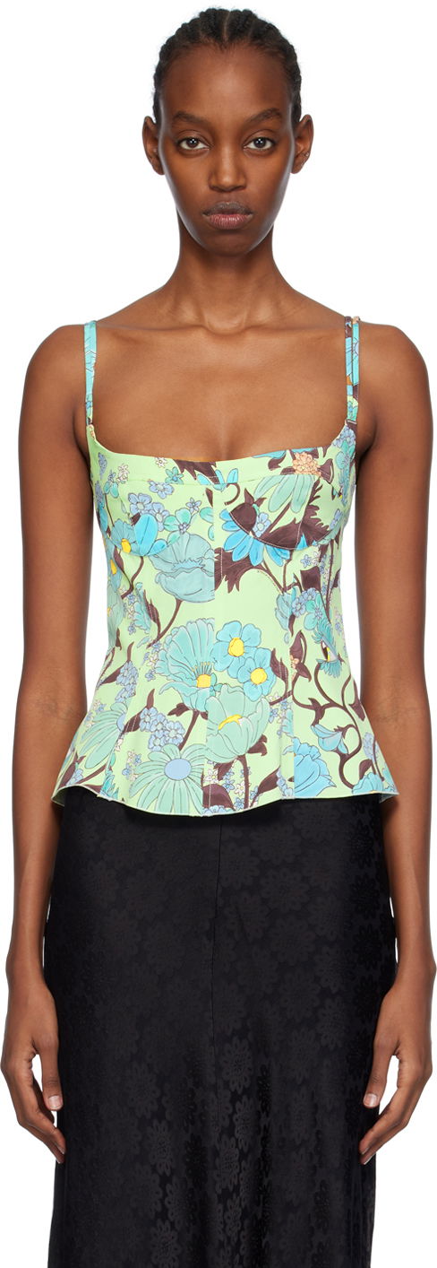 Majica bez rukava Stella McCartney Stella McCartney Floral Print Peplum Camisole Zelena | 6T01583DS300