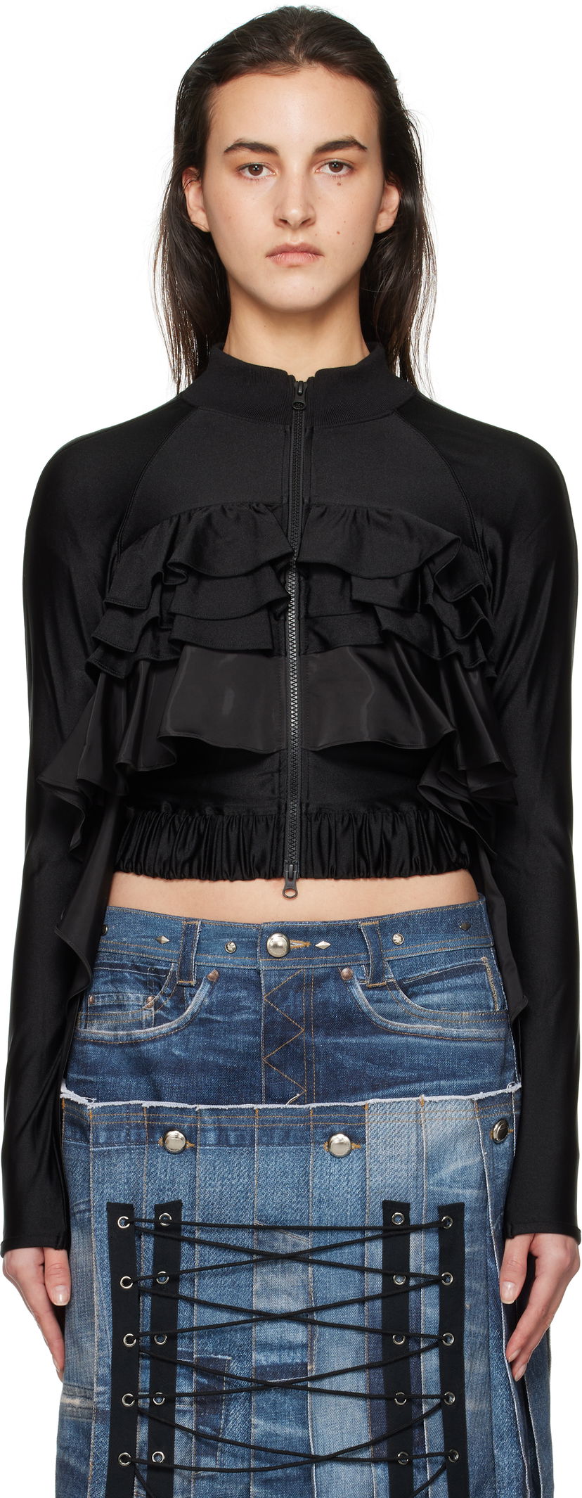 Jakna Andersson Bell Ruffle Tight Zip Up Jacket Crna | atb1203w
