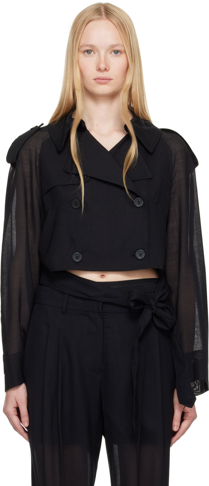 Trenčkot Helmut Lang Helmut Lang Cropped Trench Coat Crna | P01HW101