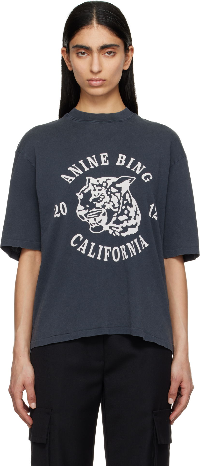 Crop top Anine Bing Anine Bing Avi Collegiate Leopard T-Shirt Siva | A-08-10922-BLK5