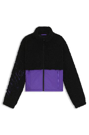 Jakna BOSS Teddy jacket with colour-blocking and embroidered logo Crna | 50546382