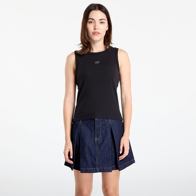 Majica bez rukava CALVIN KLEIN Calvin Klein Jeans Women's Woven Label Tank Top Crna | LV047C201G UB1