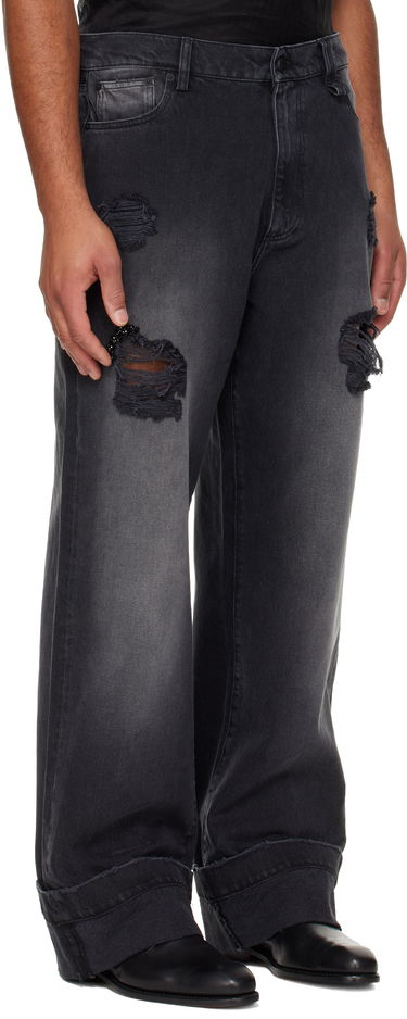 Jeans Simone Rocha Simone Rocha Embellished Distressed Wide-Leg Cuffed Jeans Crna | 4161B 1239D, 1