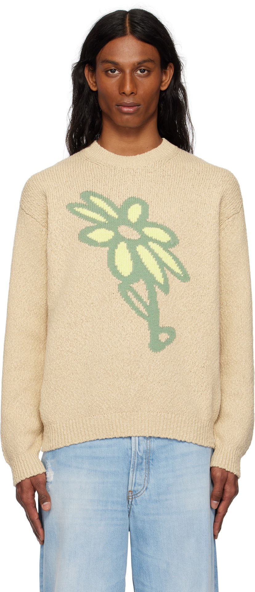 Džemper MAISON KITSUNÉ Maison Kitsuné Abstract Daisy Intarsia Sweater Bež | OM00811KT1138