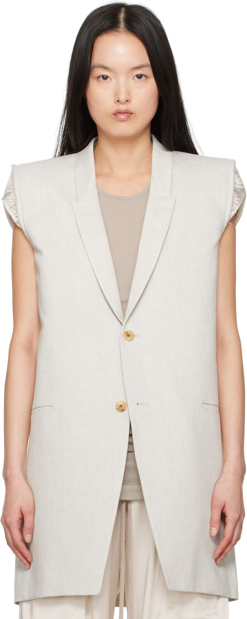 Prsluk Rick Owens Rick Owens Hollywood Dirt Tailored Sleeveless Denim Blazer Bež | RP01E7768 DRD