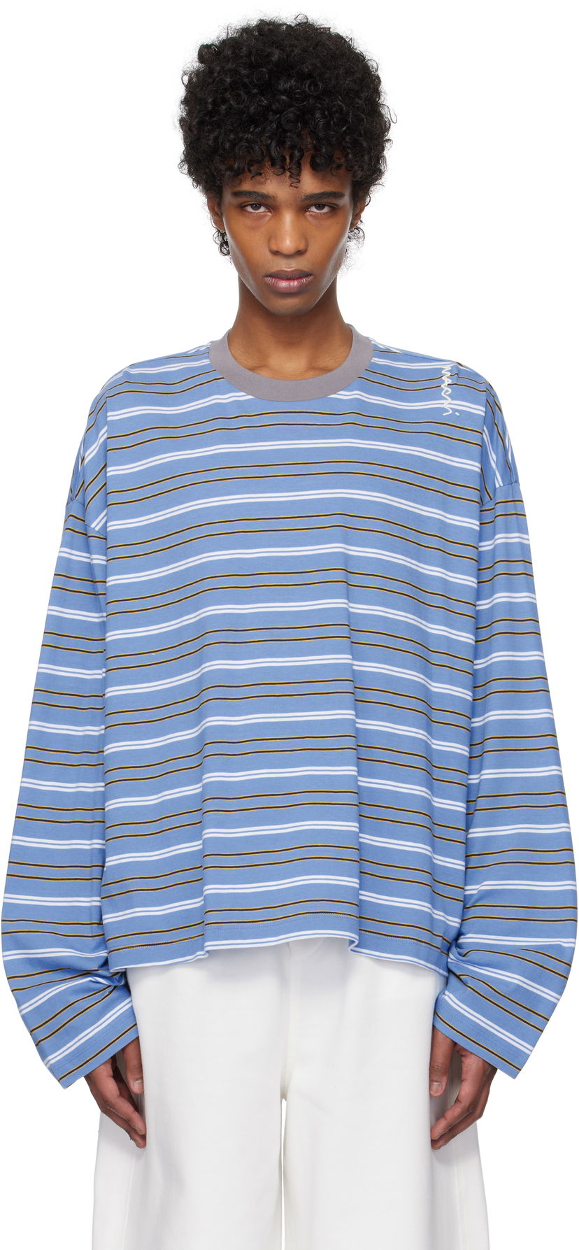 Džemper Marni Marni Striped Long Sleeve T-Shirt Plava | HUMU0325S0 UTC452