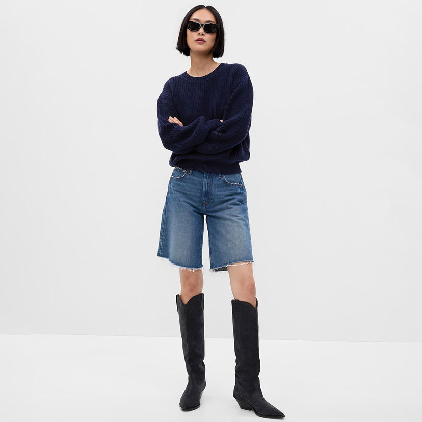 Dukserice GAP Classic Cotton Crewneck Sweatshirt Navy Uniform Tamnoplava | 592238-00