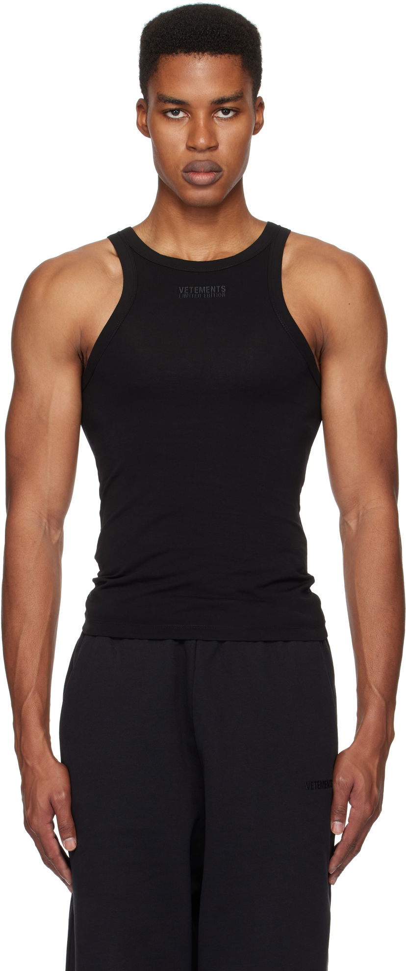 Majica bez rukava VETEMENTS Embroidered Logo Tank Top Crna | UA66TO620B