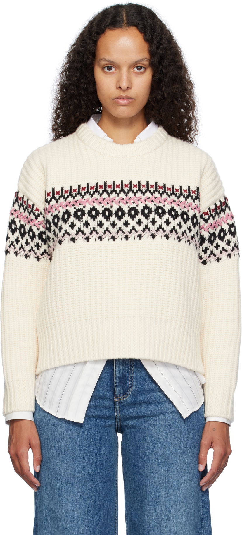 Džemper rag & bone rag & bone Leigh Fair Isle Sweater Bijela | WAS24F015EC15