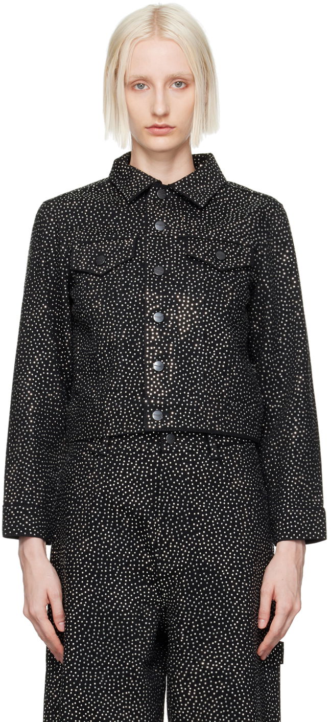 Jakna Marc Jacobs Marc Jacobs 'The Glam Studs Shrunken' Denim Jacket Crna | 2F4RJC015D12