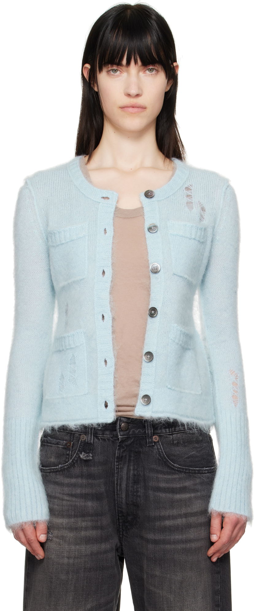 Džemper R13 R13 Elongated Shrunken Cardigan Plava | R13WY258-Y027A