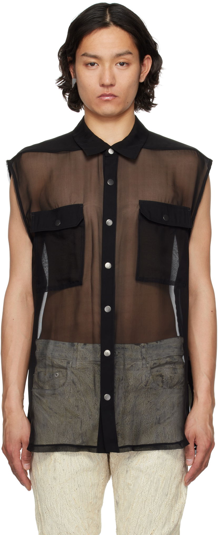 Košulja Rick Owens Rick Owens Hollywood Jumbo Sleeveless Shirt Crna | RR01E5239 S