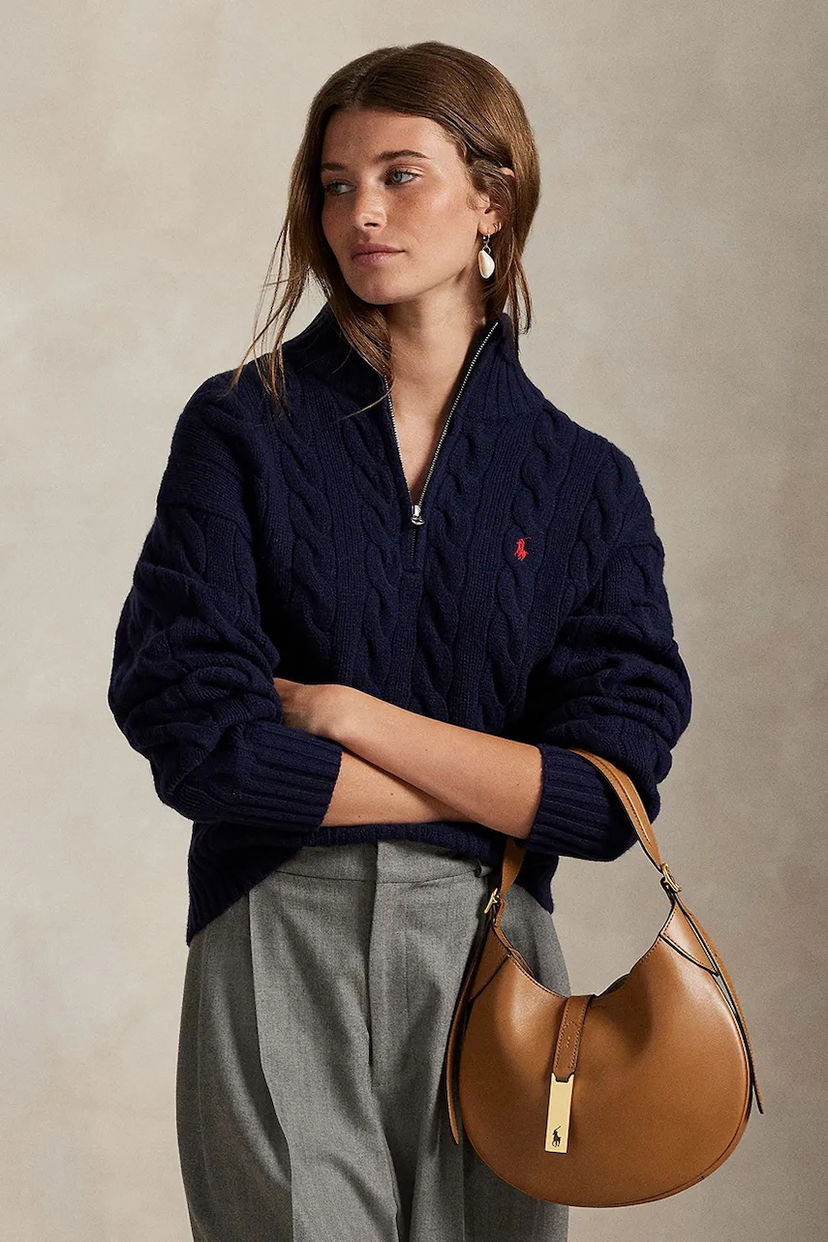 Džemper Polo by Ralph Lauren Polo Ralph Lauren Cable-Knit Half-Zip Sweater Tamnoplava | 211972130