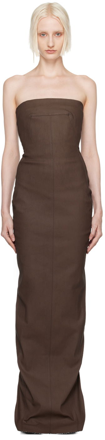 Haljina Rick Owens Khaki Porterville Bustier Denim Maxi Dress Smeđa | RP02D3524 SMT