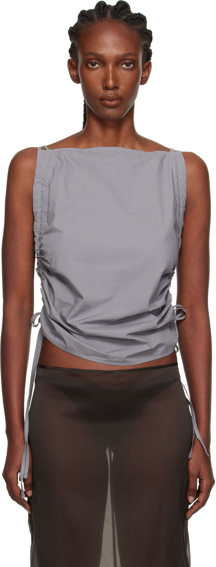 Majica bez rukava Baserange Baserange Pictorial Ruched Strap Top Siva | TSPIS-PO-AU25