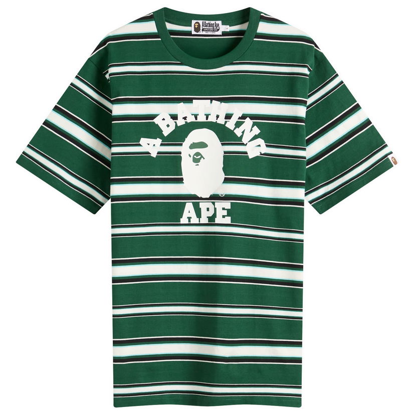 Majica kratkih rukava BAPE A Bathing Ape College Stripe Tee, Size L Zelena | 001CSL301006M-GRN