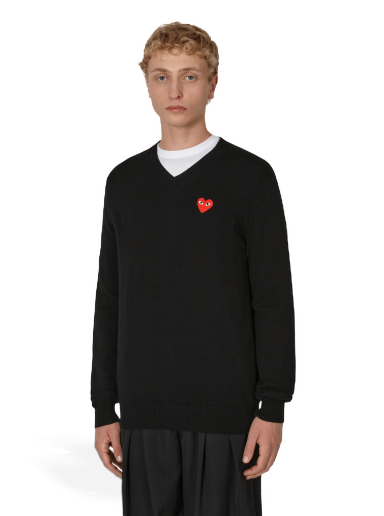 Džemper Comme des Garçons Heart V-Neck Sweater Crna | P1N002 A