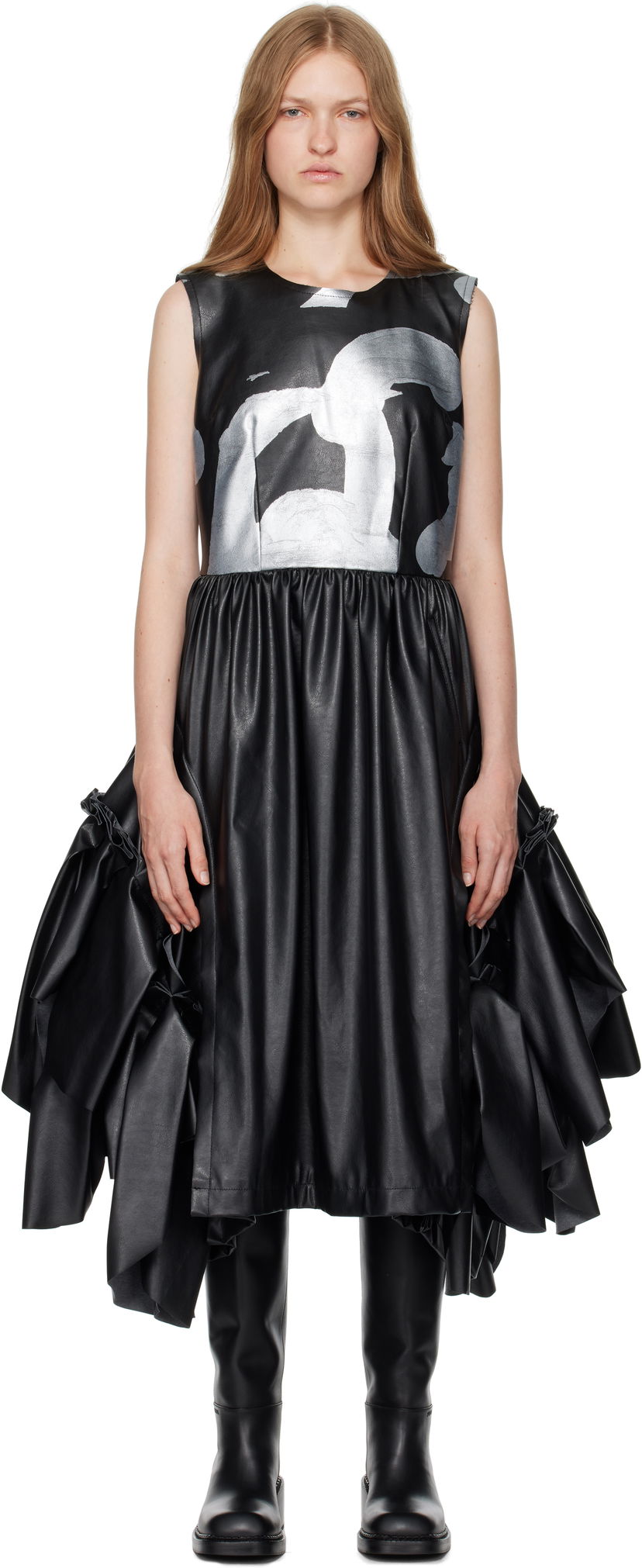 Haljina Comme des Garçons Faux Leather Midi Dress Crna | GN-A008-051