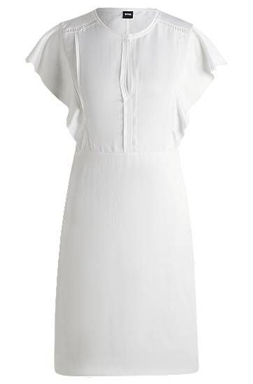 Haljina BOSS Frilled Sleeve Dress with Keyhole Neckline Bijela | 50537402