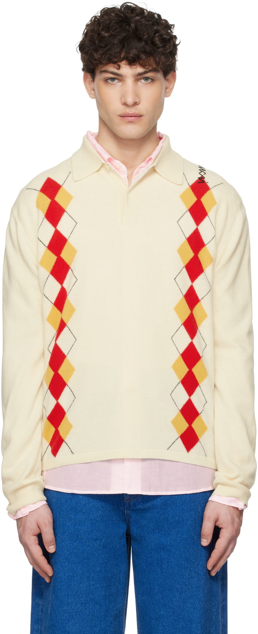 Džemper Marni Marni Argyle Detail Knit Polo Shirt Bež | POMG0072Q2 UFH546