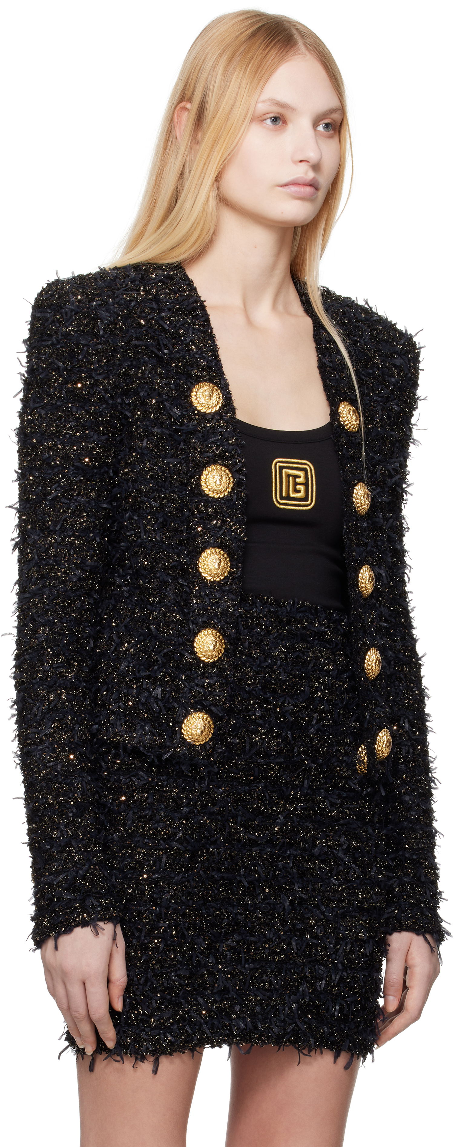 Jakna Balmain Balmain Tweed Jacket with Gold-Tone Buttons Crna | EF1SK048KB19, 1