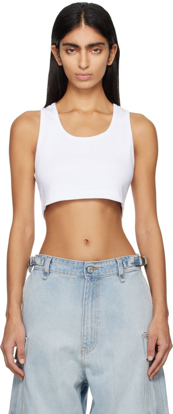 Majica bez rukava VETEMENTS Embroidered Cropped Tank Top Bijela | VL20TR320W