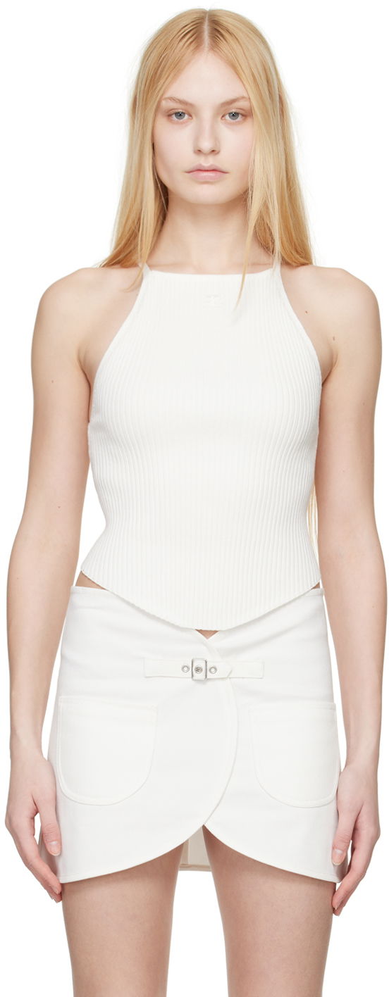 Majica bez rukava Courrèges Halter Neck Ribbed Knit Tank Top Bijela | 124MDE074FI0001
