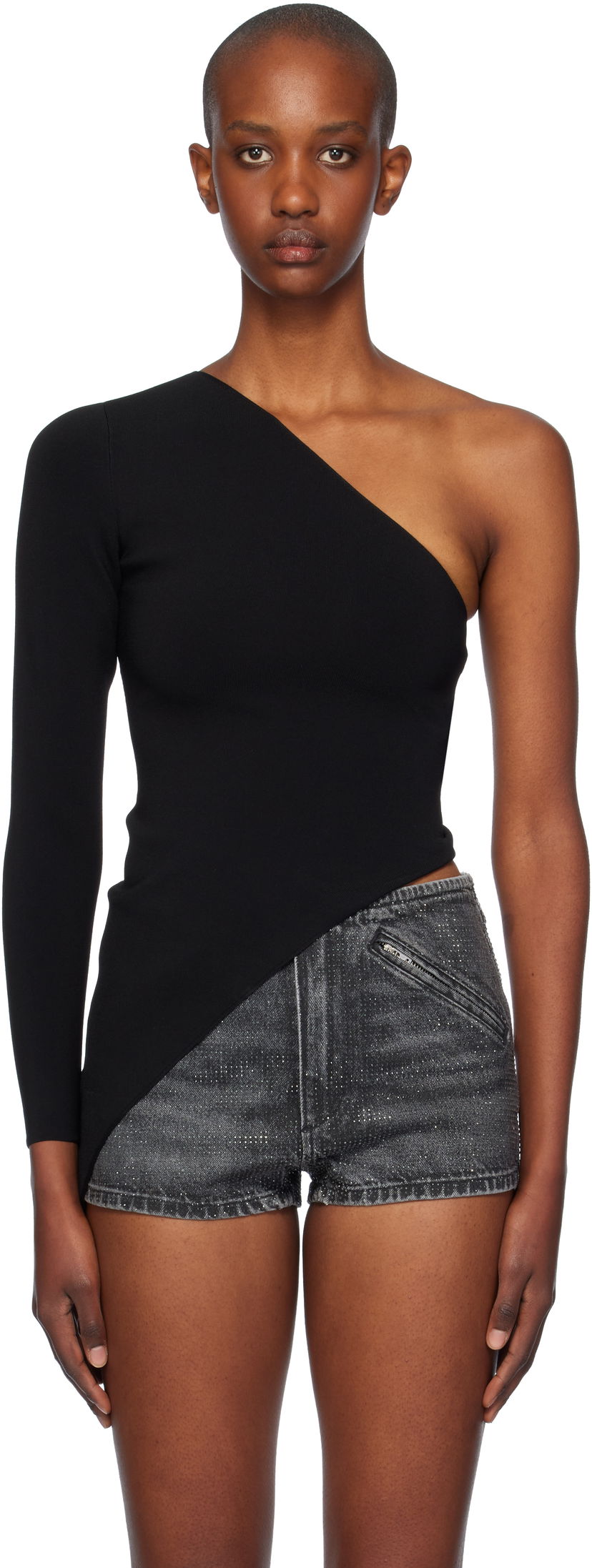 Majica bez rukava Alexander Wang Alexander Wang Asymmetric Long Sleeve Top Crna | 1KC4241037