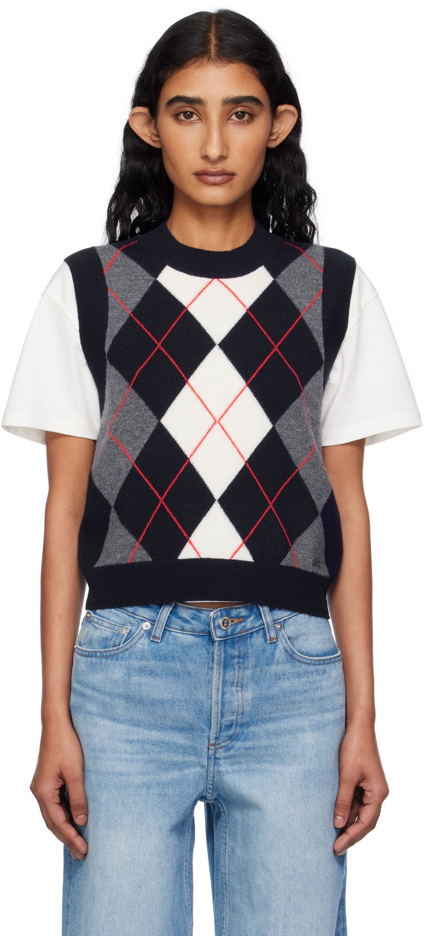 Prsluk A.P.C. A.P.C. Pia Argyle Sleeveless Sweater Vest Tamnoplava | WVBDR-F22332