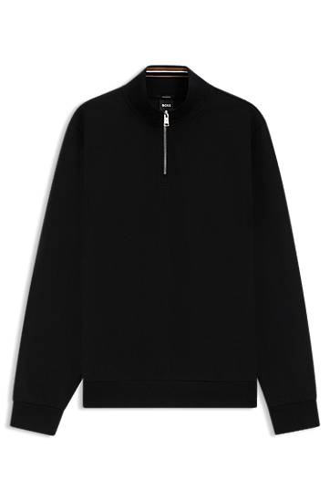 Dukserice BOSS Cotton Blend Zip Neck Sweatshirt Crna | 50543887