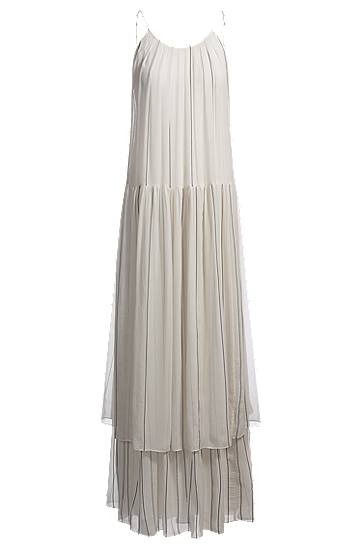 Haljina BOSS Tiered Striped Silk Dress Bijela | 50535154