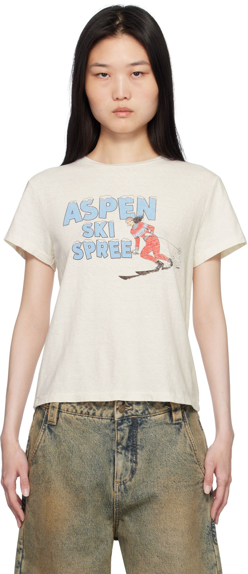 Crop top RE/DONE Classic Ski Spree Graphic T-Shirt Bijela | 024-02WCGT317