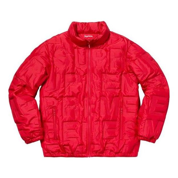Pernata jakna Supreme Logo Embossed Puffy Jacket Crvena | SUP-SS19-017