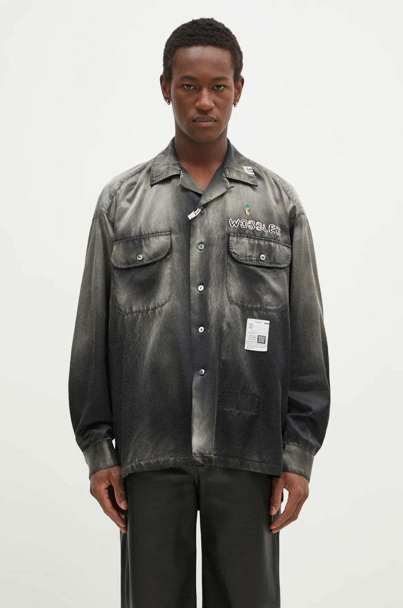Košulja Maison MIHARA YASUHIRO Maison MIHARA YASUHIRO Relaxed Fit Bleached Long Sleeve Satin Shirt Siva | J13SH183