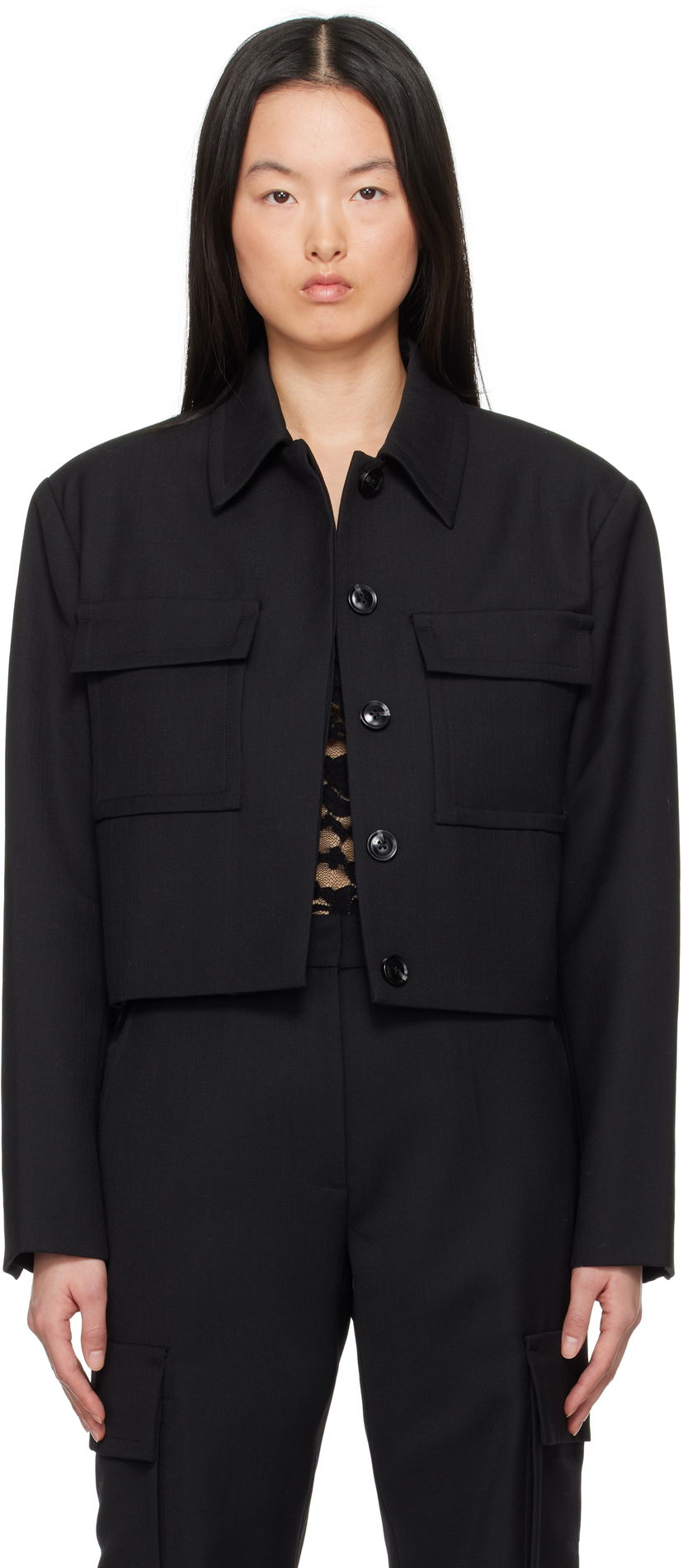 Jakna Anine Bing ANINE BING Dayton Cropped Flap Pocket Jacket Crna | A-01-10630-BLK26