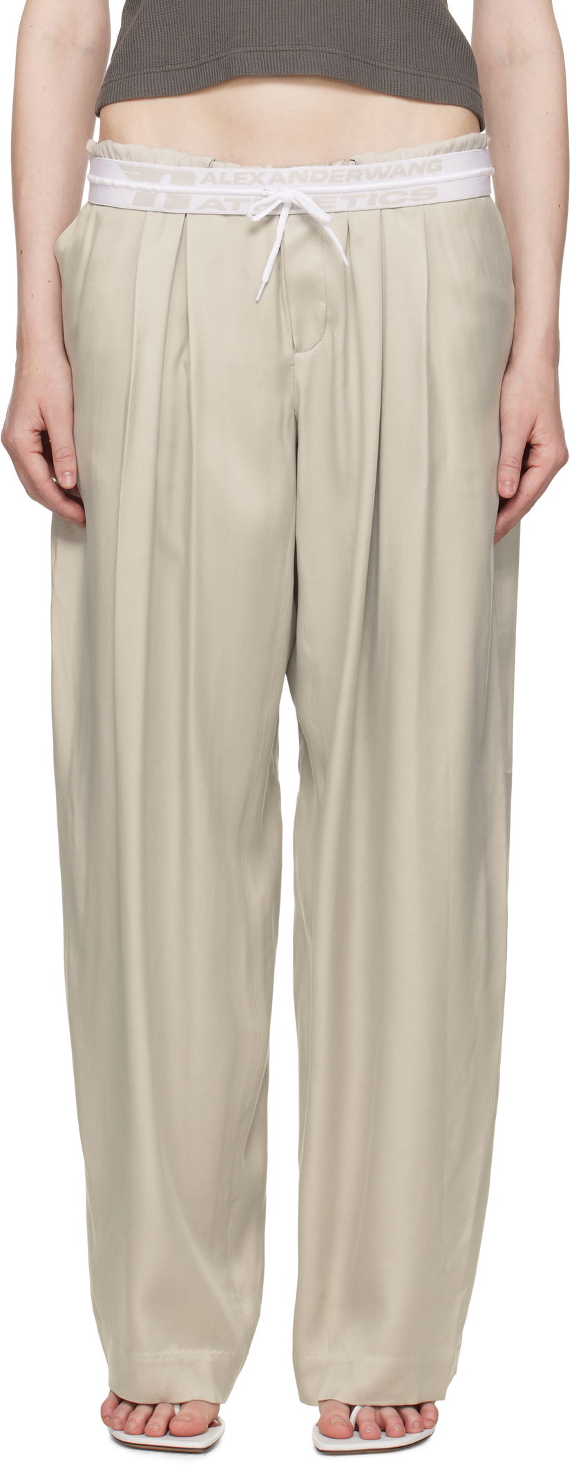 Hlače Alexander Wang Alexander Wang Pre-Styled Turn-Down Waistband Trousers Bež | 1WC2254844